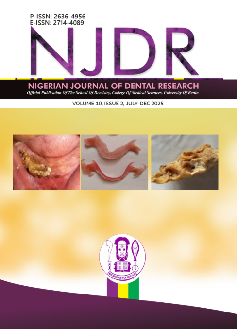 					View Vol. 10 No. 2 (2025): Nigerian Journal of Dental Research
				